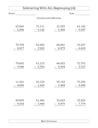 The Subtracting 4 Digit Numbers With All Regrouping With Comma Separated Thousands A Math Worksheet Fro Subtraction Worksheets Math Worksheet Math Worksheets