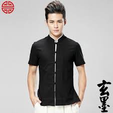 Handsome Frog Button Cotton Chinese Tang Shirt Black Chinese Shirt Blouse Man Best Black Outfits
