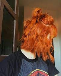 Short Hair Long Bob Lob Haircolor Haircut Ginger Orange Hair Copper Curly Half Up Short Bob Haircut Hair Color Orange Hair Styles Aesthetic Hair