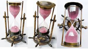 Vintage Brass Sand Timer With Wheel Compass Base