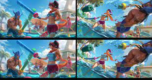 Pool party Fiora original(top) vs censored(bottom) art :  rLegendsOfRuneterra