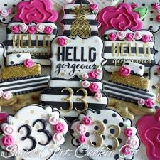 33rd Birthday Birthday Cake Ideas For 33 Year Old Woman Kate Spade Inspired Set For A 33rd Birthday Customcookies Birthdaycookies Katespadecookies Pineapplec Cookie Birthday Party Birthday Cookies 33rd Birthday