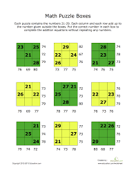 2nd grade math worksheets, pdf printables on: Math Puzzle Boxes Maths Puzzles Addition Math Puzzles Logic Math