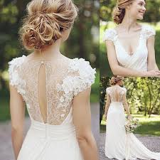 Free Shipping 169 64 Piece Buy Wholesale Greek Chiffon Spring Beach Wedding Dresses 2015 Lace Flowers Deep V Neck Vestido De Casamento Cap Sleeve Iv With Images Wedding Dress Hire Wedding Dresses Wedding Dress