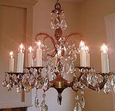 Antique Crystal Chandelier Large 5 Arm 10 Light Made In Spain Solid Brass Crystal Prisms Crystal Chandelier Vintage Crystal Chandelier Chandelier