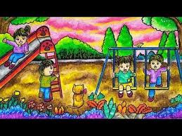 Cara Menggambar Dan Mewarnai Taman Bermain Gradasi Warna Oil Pastel Youtube Cara Menggambar Gambar Warna