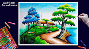 Beautiful Scenery Drawing With Oil Pastels Step By Step Youtube Drawing,pastel drawing,nature drawing,landscape scenery drawing,village scenery drawing,step by step drawing,step by step.