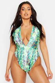Plus Neon Snake Plunge Swimsuit Boohoo Women S Plus Size Swimwear Plunge Swimsuit Plus Size Swimwear
