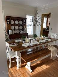 Shows like hgtv's fixer upper showcase this nurturing style in all it's comforting glory and people seem to be flocking to the look more than ever. Light And Airy Farmhouse Dining Set Farmhouse Table With Bench Farmhouse Table White Farmhouse Table