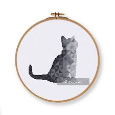 All stitches are full stitches. Geometric Black Cat Cross Stitch Pattern Modern Baby Nursery Kitten Animal Counted Cross Stitch Instant Download Easy Hoop Art Decor Cat Cross Stitch Pattern Black Cat Cross Stitch Black Cat Cross
