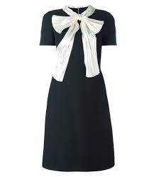 Gucci White Bow Tie Black Dress Contrast Collar Dress Short Sleeve Maxi Dresses Dresses