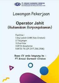 0852 2552 5576 (wa only) www.lowonganterpadu.com. Lowongan Kerja Pt Kreasi Garment Cirebon Kgc Terbaru 2021