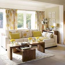 Yellow Living Room Idea Accenting Bare Tan Walls With Pops Of Color In The Curtains And Pillows Yellow Living Room Classy Living Room Living Room Grey