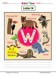 Animals that start with w: Kindergarten Letter W Animal Picture Cards Worksheet