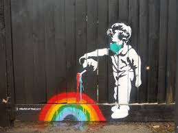 Elusive street artist banksy has turned his attention to europe's migrant crisis with a series of works in paris on the theme of immigration and refugees. State Of The Heart Street Artist Raises 3 300 With Rainbow Boy Inside Croydon