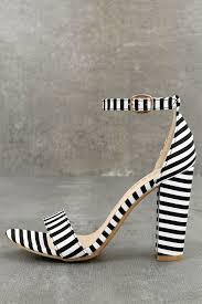 Black And White Striped Shoes Heels Veda Black And White Striped Ankle Strap Heels Ankle Strap Heels Leather Shoes Woman Cute Black Heels