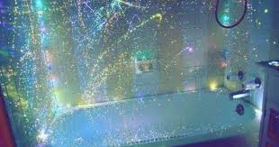 Diy Glow In The Dark Shower Curtain Simply Buy A Clear Plastic Shower Curtain Splatter Glow In The Dark Paint Dark Shower Curtain Glow Paint Glow In The Dark