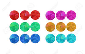 three buttons chart in different colors red green blue purple