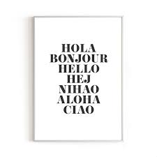 You'll also want to check out our favorite large mirrors here and more large round mirrors here — mirrors are especially good for large walls in small rooms because they. Hello In Six Languages Art Print By Haus And Hues Minimalist Word Themed Home Office