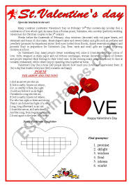 On valentine's day we ____ a valentine. St Valentine Day Esl Worksheet By Yanina 77