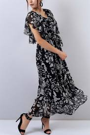 94 95 Tl Siyah V Yaka Cicekli Bayan Sifon Elbise 15816b Modamizbir Sifon Elbise Elbise Kiyafet Takimlari