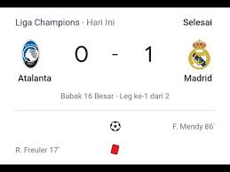 Setelah sebelumnya psg dan chelsea memastikan diri menempati dua slot di semifinal, kini real madrid dan manchester city menyusul keduanya. Hasil Pertandingan Hari Ini Liga Champions Real Madrid 1 Vs Atalanta 0 H S Sport Youtube