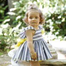 / ropa infantil y zapatos para bebés y niños de 0 a 16 años. Lappepa Moda Infantil Conjunto Nina 2 Piezas Rayas Azules Lazos Amarillos Missbaby