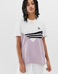 Black And White Adidas T Shirt Women S Adidas Originals Linear T Shirt In Lilac And Black Women Shirts Blouse Petite T Shirts Fashion