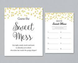 Before your baby shower begins, open all the diapers and place 1 piece of each candy bar into the diaper. Guess The Sweet Mess Baby Shower Games Download Poopy Diaper Etsy In 2021 Printable Baby Shower Games Baby Shower Games Diaper Game