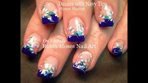 Nail salon in lawrence, massachusetts. White Daisy On Navy Blue Nails Cute Flower Nail Art Design Tutorial Youtube