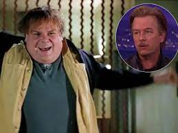 To lighten the mood a bit—the piano music is getting a little too depressing for a comedy—tommy puts on richard's coat and sings fat guy in a little coat, which amuses richard. David Spade Remembers Chris Farley