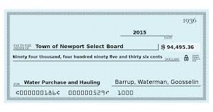 What's the correct number to write on a check? Water Purchase And Hauling Town Newport