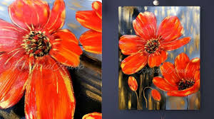 How to paint flowers with acrylics on canvas for beginners. Colorful Flower Acrylic Painting On Large Canvas Black Red For Beginners Daily Art Therapy Youtube