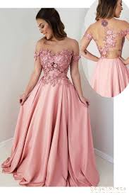 Sheer Off The Shoulder Pink Appliqued Prom Dress From Sugerdress Prom Dresses Long Lace A Line Prom Dresses Best Formal Dresses