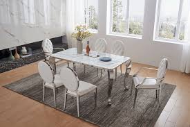 Spacious 60 inch diameter distressed or weathered round dining table set for 6 offer a more intimate dining experience where everyone can see each other and socialize in comfort. 110 Marble Dining Table With 110 White Chairs Kitchen Tables And Chairs Sets Dining Room Furniture