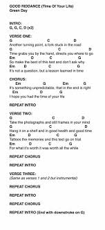 Time Of Your Life Greenday Guitar Chords And Lyrics Guitar Songs For Beginners Ukulele Chords Songs
