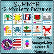 Summer Mystery Pictures Hundreds Chart Recognizing Colors Numbers