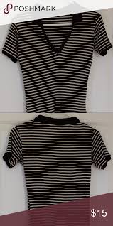 Black And White Brandy Melville Shirt Rare Brandy Melville Knit Babe Top Collar Tee Tops Brandy Melville Models Short Sleeve Dresses