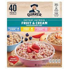Refer to the product label for full dietary information, which may be available as an alternative product image. Quaker Instant Oatmeal Fruit Cream 40 Count Costco