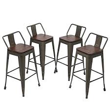 Wood stools tend to nick and scratch more easily than metal metal bar stools with backs. Yongqiang 26 Swivel Metal Bar Stools With Backs Counter Height Barstools Set Of 4 Industrial Dining Bar Chairs With Wooden Seat Rusty Pricepulse