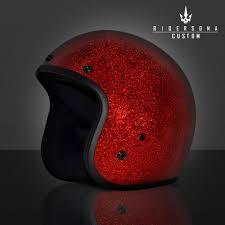 ruby red color open face metal flake helmet