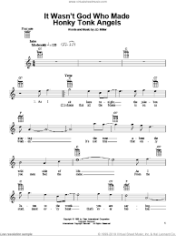 Wells It Wasn T God Who Made Honky Tonk Angels Sheet Music For Ukulele
