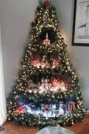 6ft Wooden Christmas Tree Corner Shelf Christmas Village Display Dept 56 Wall Christmas Tree Corner Christmas Tree Unique Christmas Trees