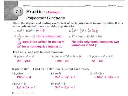 For your added benefit, answers come with explanations to help you understand why they're right. Polynomial Functions Chapter 7 Algebra 2b A Polynomial Function Is A Function Of The Form F X A N X N A N 1 X N 1 A 1 X A 0 Where Ppt Download