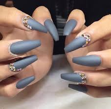 Nail designs for stiletto nail. Gray Matt Nails Nail Design Ideas Grey Nail Designs Nails Design With Rhinestones Gray Nails