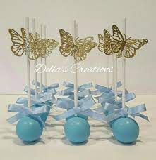 Cinderella Themed Blue Butterfly Cake Pops Sweet 15 Party Ideas Quinceanera Quince Decorations Quinceanera Themes