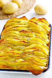 Close Up Of Crispy Leaf Potatoes Best Potato Recipes Veggie Dishes Potato Side Dishes