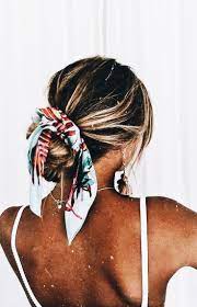 Messy Bun With A Scarf Hair Styles Scarf Hairstyles Medium Hair Styles