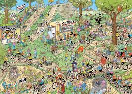 Dit werk is en hangt boven een bank van 180 cm staal. World Championships Cyclocross Wereldkampioenschappen Veldrijden Jan Van Haasteren Puzzels En