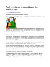 Doa dan ceritakan tentang kelebihan sakit yang dialami oleh para sahabat, rasul dan nabi dan juga orang beriman supaya pesakit itu tidak. Menziarahi Orang Sakit